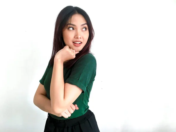 Greent Tişörtlü Duygusal Asyalı Kız — Stok fotoğraf