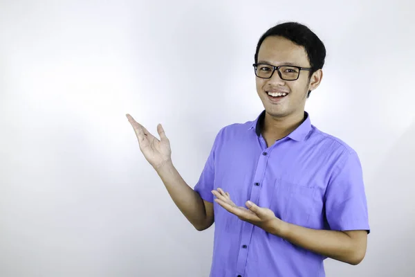 Portrait Smiling Asian Student Blue Shirt — Stock Photo, Image