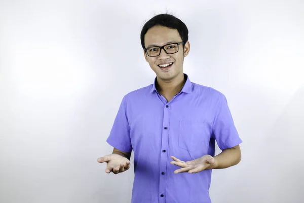 Portrait Smiling Asian Student Blue Shirt — Stock Photo, Image