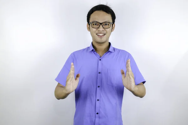 Portrait Smiling Asian Student Blue Shirt — Stock Photo, Image