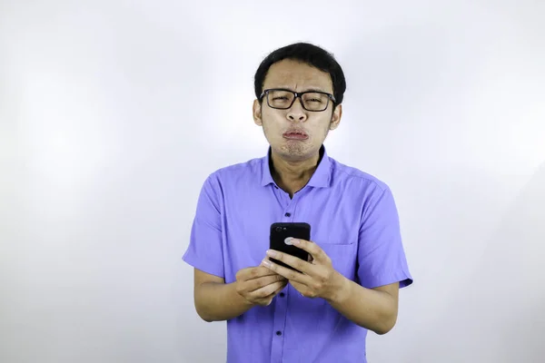 Emotional Asian Student Blue Shirt — Stock Photo, Image