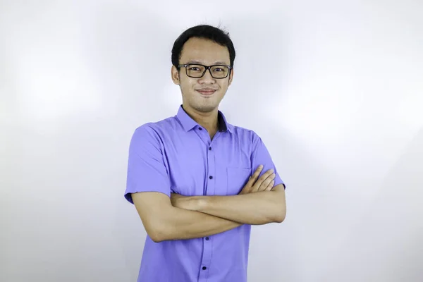 Emotivo Asiatico Studente Blu Camicia — Foto Stock