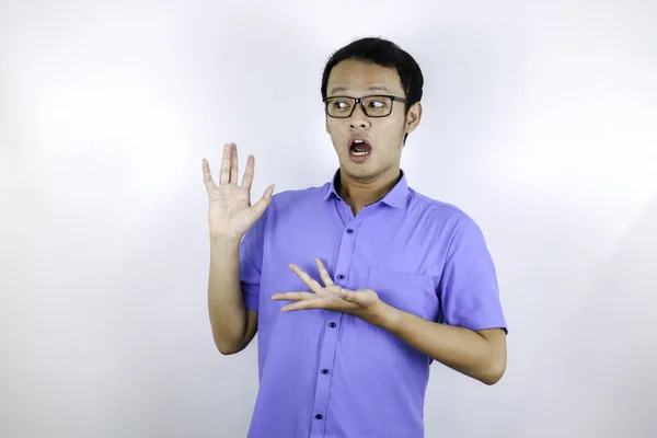 Emotional Asian Student Blue Shirt — Stock Photo, Image