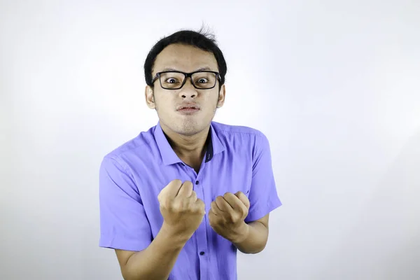 Boos Aziatisch Student Blauw Shirt — Stockfoto