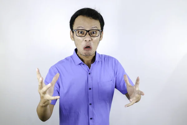 Angry Asian Student Blue Shirt — Stock Photo, Image