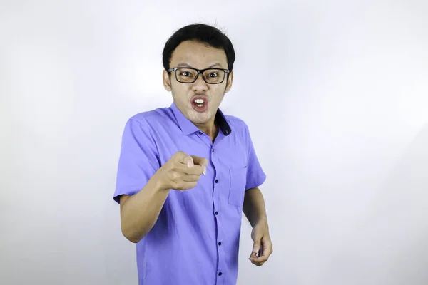 Boos Aziatisch Student Blauw Shirt — Stockfoto