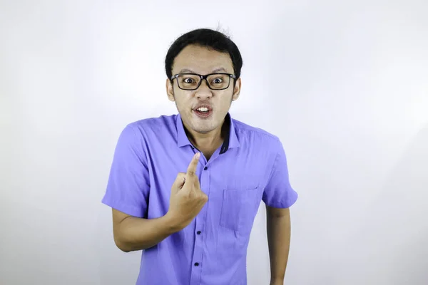 Angry Asian Student Blue Shirt — Stock Photo, Image