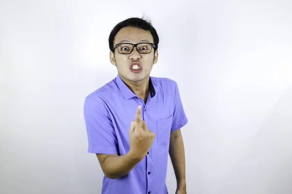 Irritado Asiático Estudante Azul Camisa — Fotografia de Stock