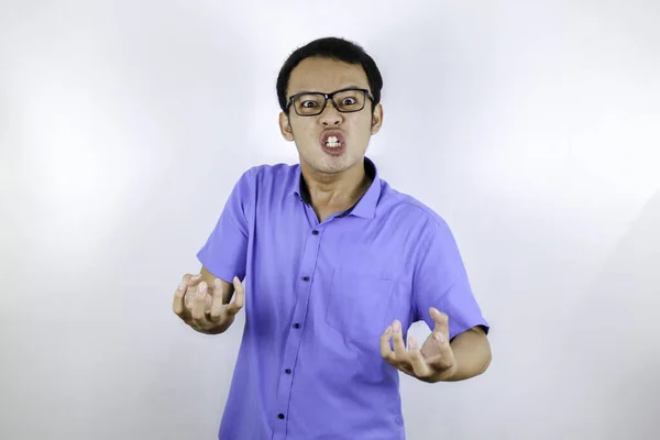 Angry Asian Student Blue Shirt — Stock Photo, Image