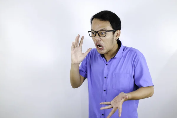 Känslomässig Asiatisk Student Blå Skjorta — Stockfoto