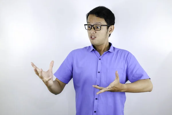 Emotional Asian Student Blue Shirt — Stock Photo, Image