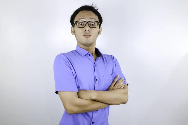 Emocional Asiático Estudiante Azul Camisa —  Fotos de Stock