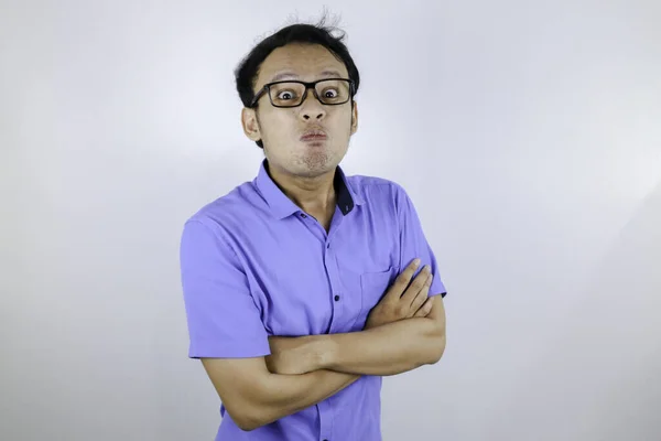 Wütend Asiatische Student Blaues Hemd — Stockfoto