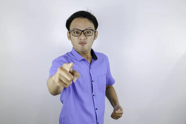 Angry Asian Student Blue Shirt — Stock Photo, Image