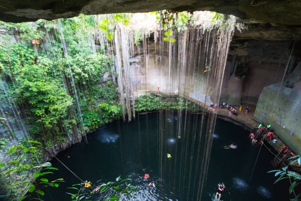 Cenote Dzitnup Cerca Valladolid México Precioso Cenote Con Aguas Turquesas — Foto de Stock