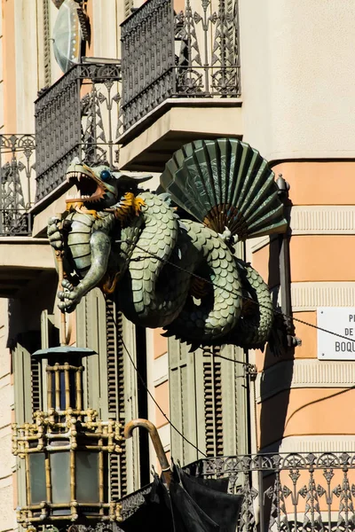 Lampadaire Artistique Aux Rambles Barcelone — Photo