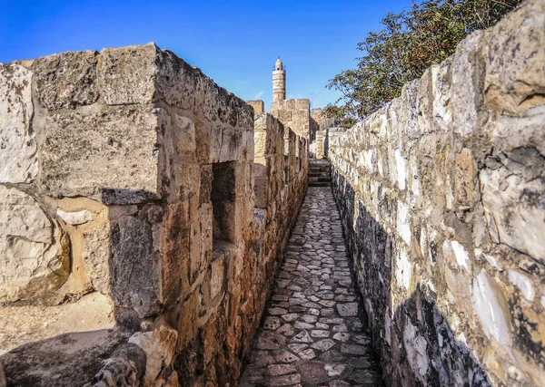 今日まで残っているエルサレムの要塞の壁は 1537年から1542年にかけてトルコのスルタン スレイマンによって建設された 19世紀半ばまで市全体が城壁の中にあった — ストック写真