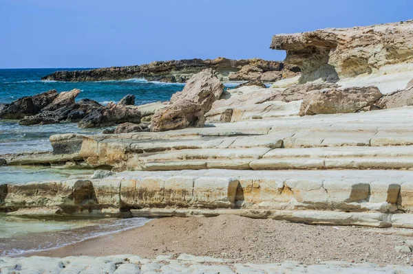 Cabo Drepano Costa Oeste Chipre Fenômeno Natural Incrível Ondas Mar — Fotografia de Stock