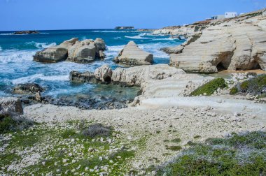 Kantarkasti (Deniz Mağaraları) Kıbrıs 'ın batı kıyısında şaşırtıcı bir doğa harikasıdır. Beyaz katmanlı kayalıklar, engebeli bankalar ve tuhaf kaya formları unutulmaz bir etki bırakır..         