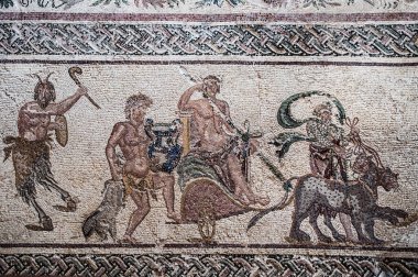  Roma sanatı geleneğine göre 2. yüzyılda yapılmış Dionysus Evi denen zengin bir villanın zemininde çok renkli mozaikler var..    