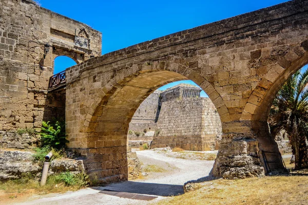 Budowa Potężnych Fortyfikacji Głównego Miasta Rodos Rozpoczęła Się 1309 Trwała — Zdjęcie stockowe