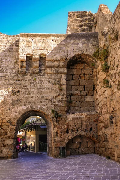 Medieval Rhodes Fortress Wall Separated Quarters Aristocracy Homes Merchants Artisans — Stock Photo, Image