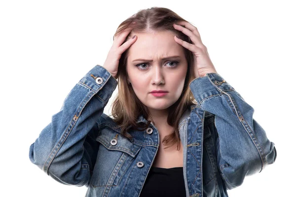 Tired woman in jeans jacket — Stock Photo, Image