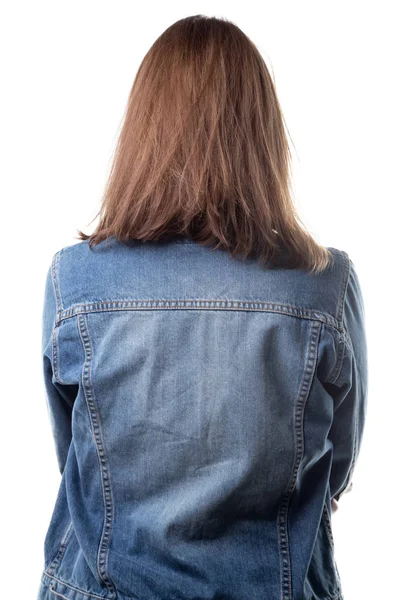 Vrouw in jeans jasje van terug — Stockfoto