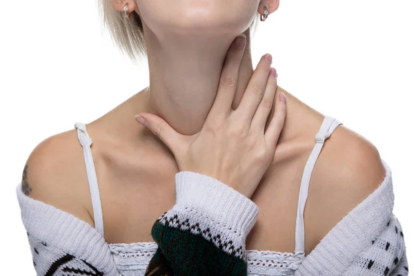 Woman touching neck and shoulders — Stock Photo, Image