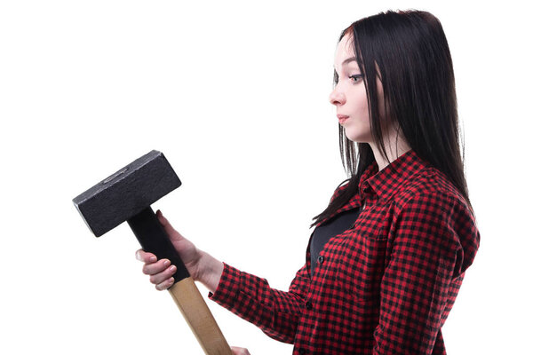 Young brunette with big hammer