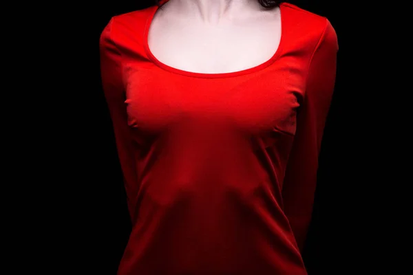 Kadının göğüs ve kırmızı elbise — Stok fotoğraf