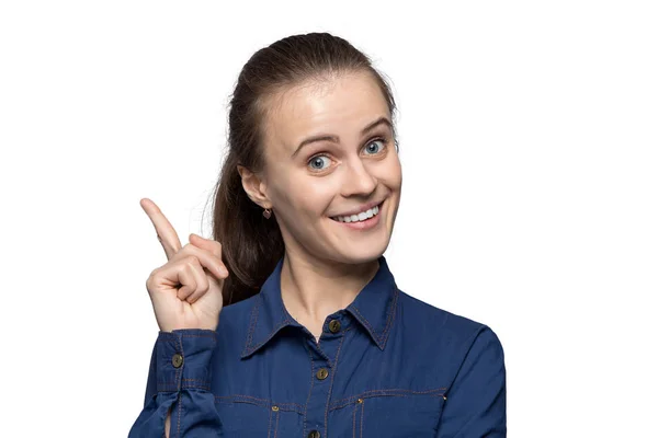 Portrait of girl with forefinger — Stock Photo, Image