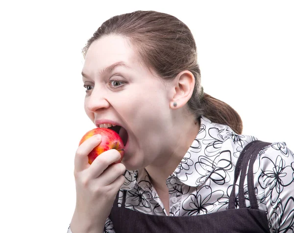 Kobieta jedząca jabłko — Zdjęcie stockowe