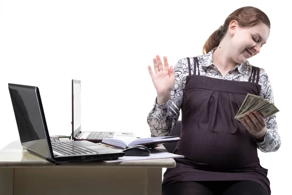 Mujer embarazada con dinero — Foto de Stock