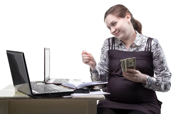 Mujer embarazada mostrando gesto fico — Foto de Stock