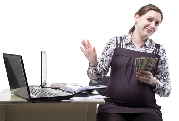 Mujer embarazada con dólares — Foto de Stock