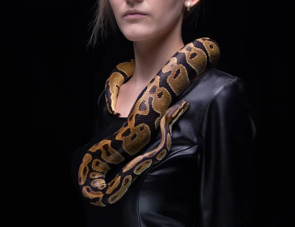 Mulher e python real — Fotografia de Stock