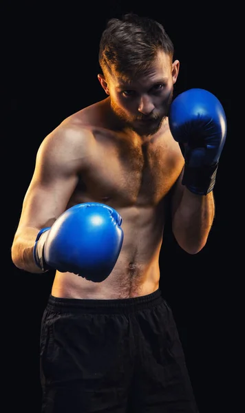 Bearded athlete and boxing gloves — Stock Photo, Image