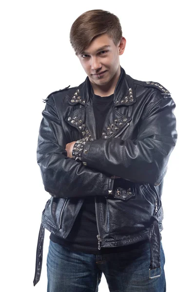 Portrait of teenager in leather jacket — Stock Photo, Image