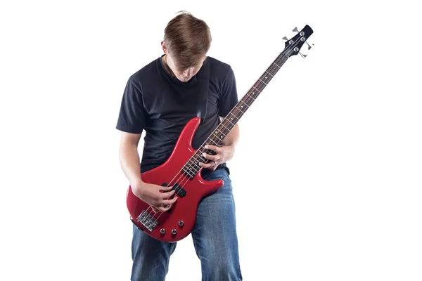 Ragazzo adolescente con basso chitarra — Foto Stock