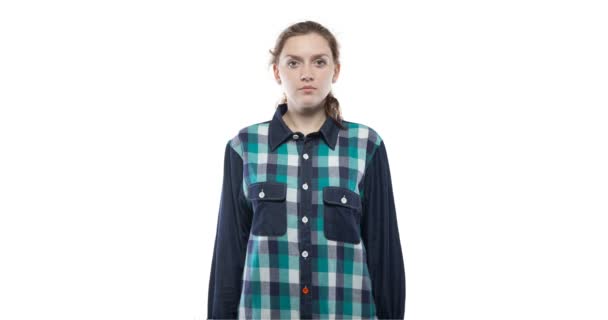 Caucasian pregnant woman in green plaid shirt — Stock Video