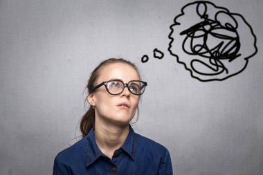 Woman with mess in thoughts clipart