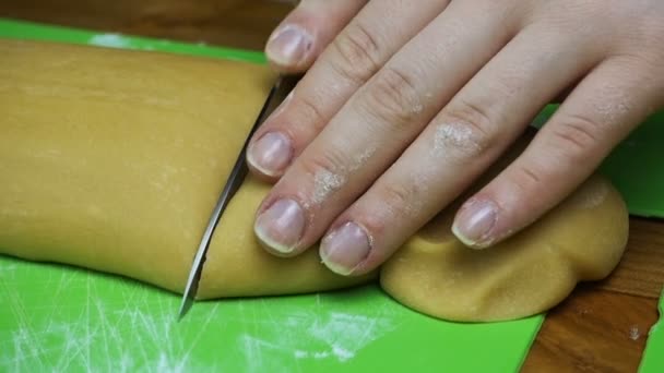 Tagliare la pasta con il coltello — Video Stock