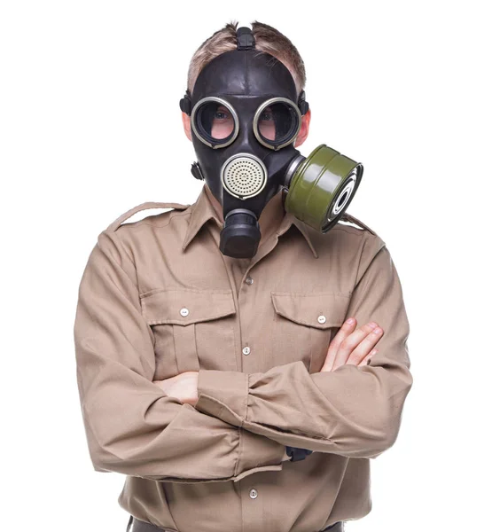 Man in gas mask with arms crossed — Stock Photo, Image