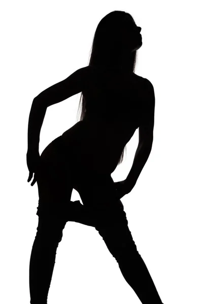 Silhouette eines Mädchens mit Daunenhosen — Stockfoto