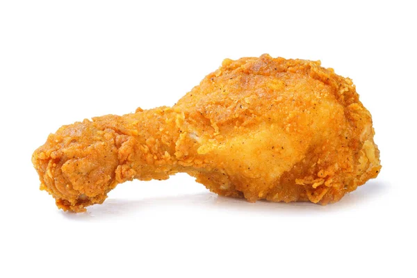 Foto de perna de frango frito picante no fundo branco — Fotografia de Stock