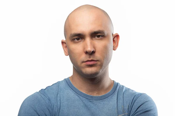 Foto von traurigen Mann mit Glatze auf weißem Hintergrund — Stockfoto