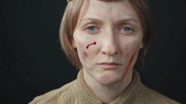 Video of dirty woman wearing soviet red army uniform