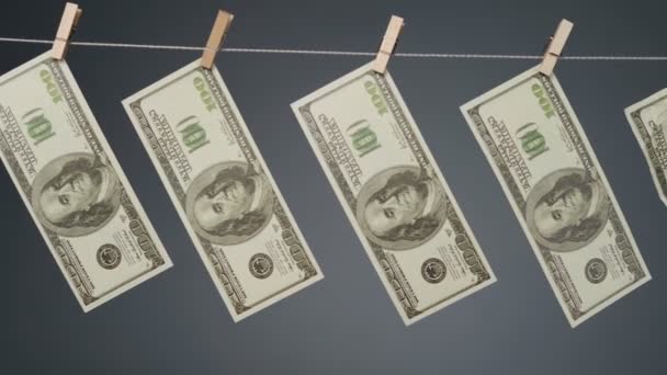 Videó a ruhaszárító kötélen száradó bankjegyekről — Stock videók