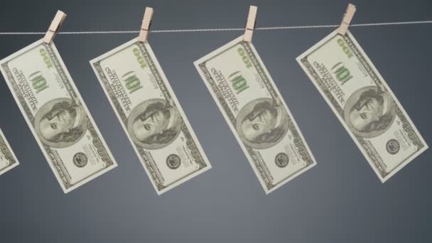 Video dólares colgando en cuerda de tendedero — Vídeos de Stock